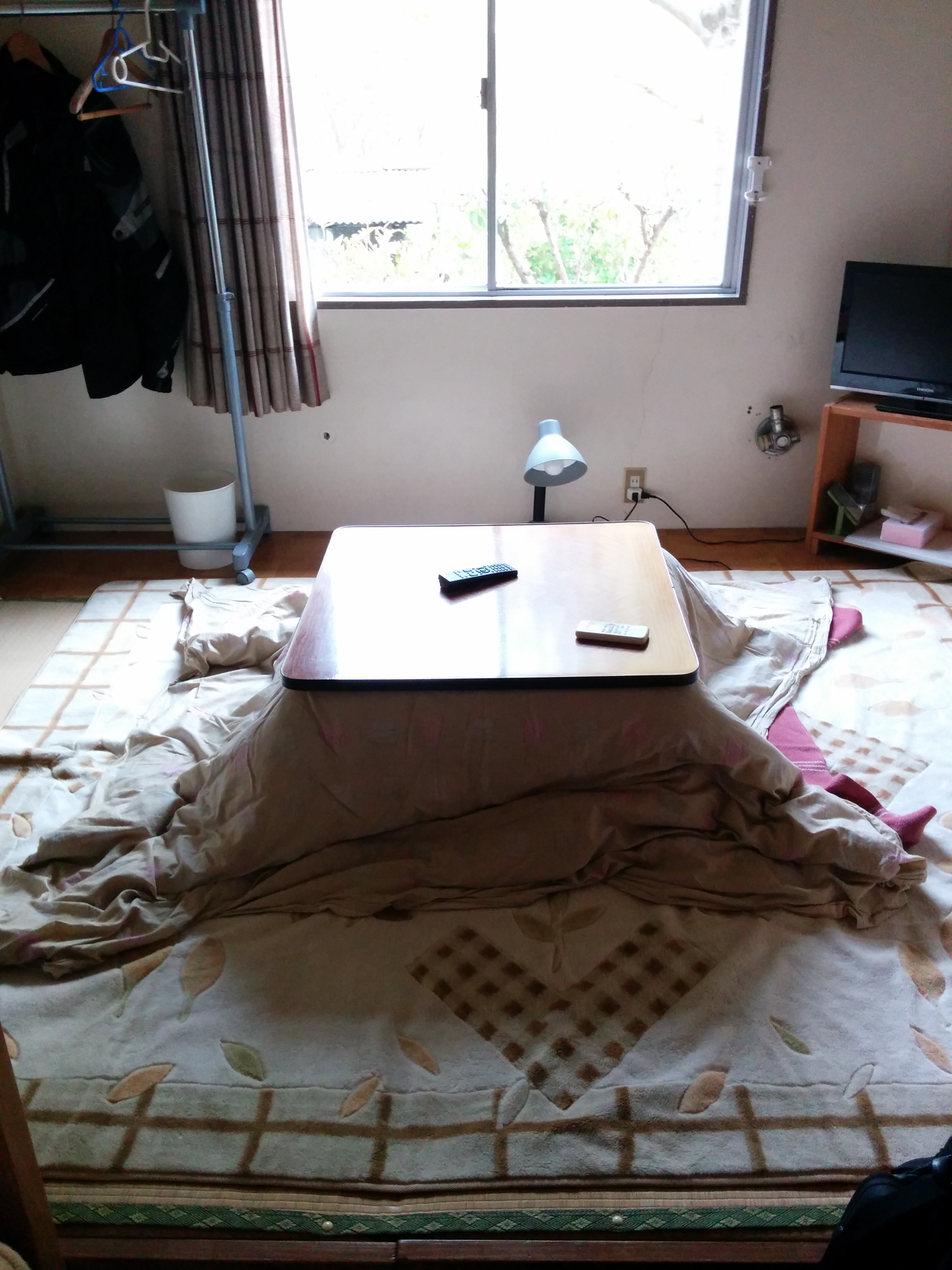 The youth hostel i went to turned out to be closed, but the manager let me stay anyway. I got a whole dormitory, with a kotatsu, for myself.